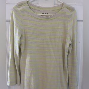 LOFT yellow and tan striped 3/4 sleeve shirt